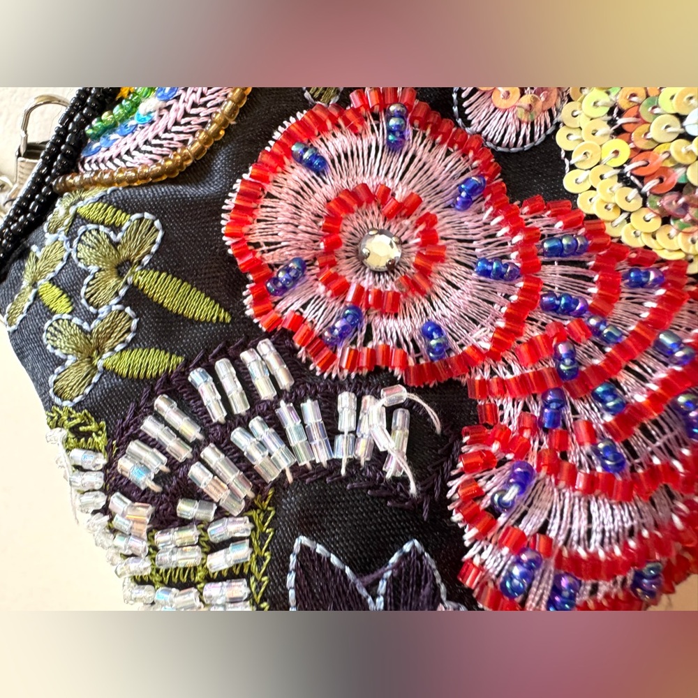 Alto Beaded Floral Clutch Purse Evening Bag Chain Strap - Picture 4 of 14